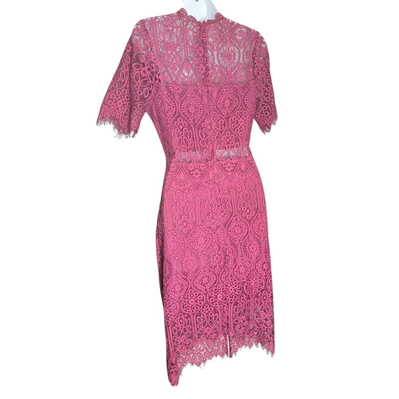 Lulus Dress Size M Remarkable‎ Fuchsia Lace Short Sleeve Mock Neck Midi 🩷🩷 - Picture 8 of 14